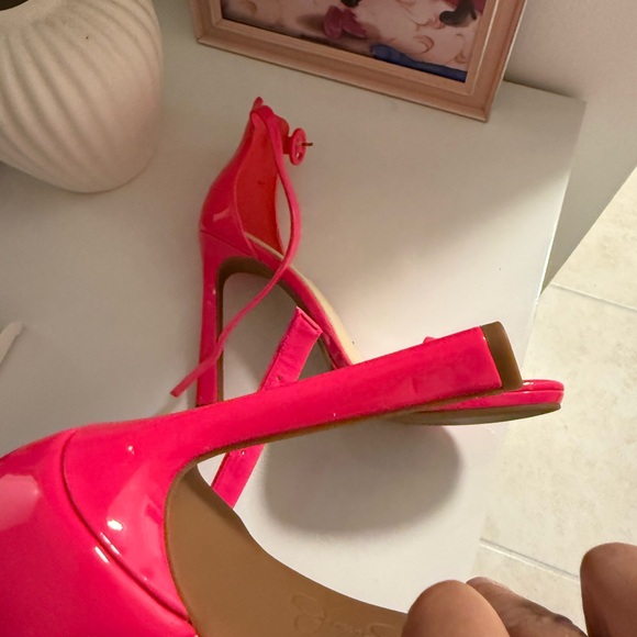 Jessica Simpson Bright Pink Patent Ankle-Strap Stilettos - Picture 5 of 6